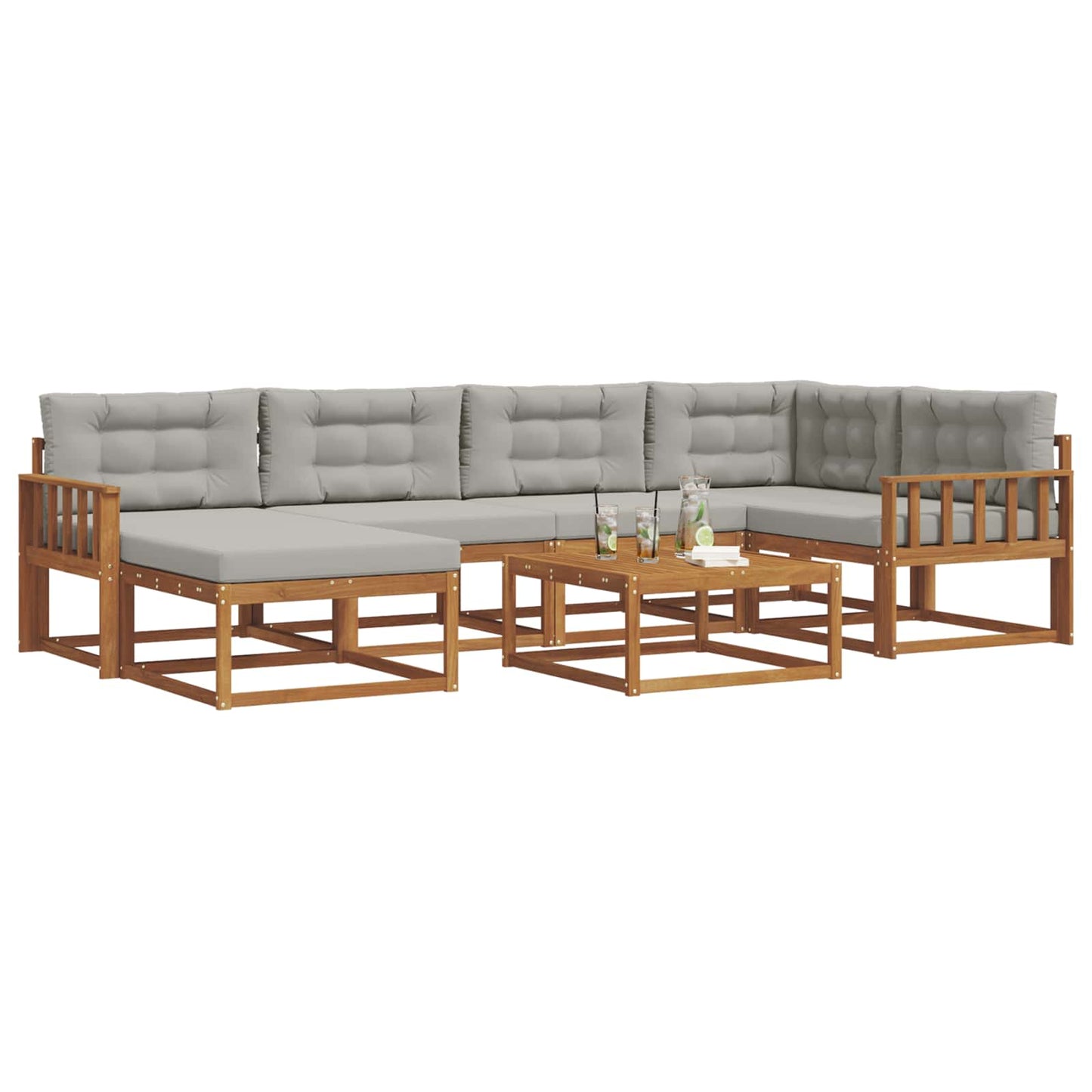 Set di divani da esterno 7 pcs Grigio Naturale e Chiaro | homemem39