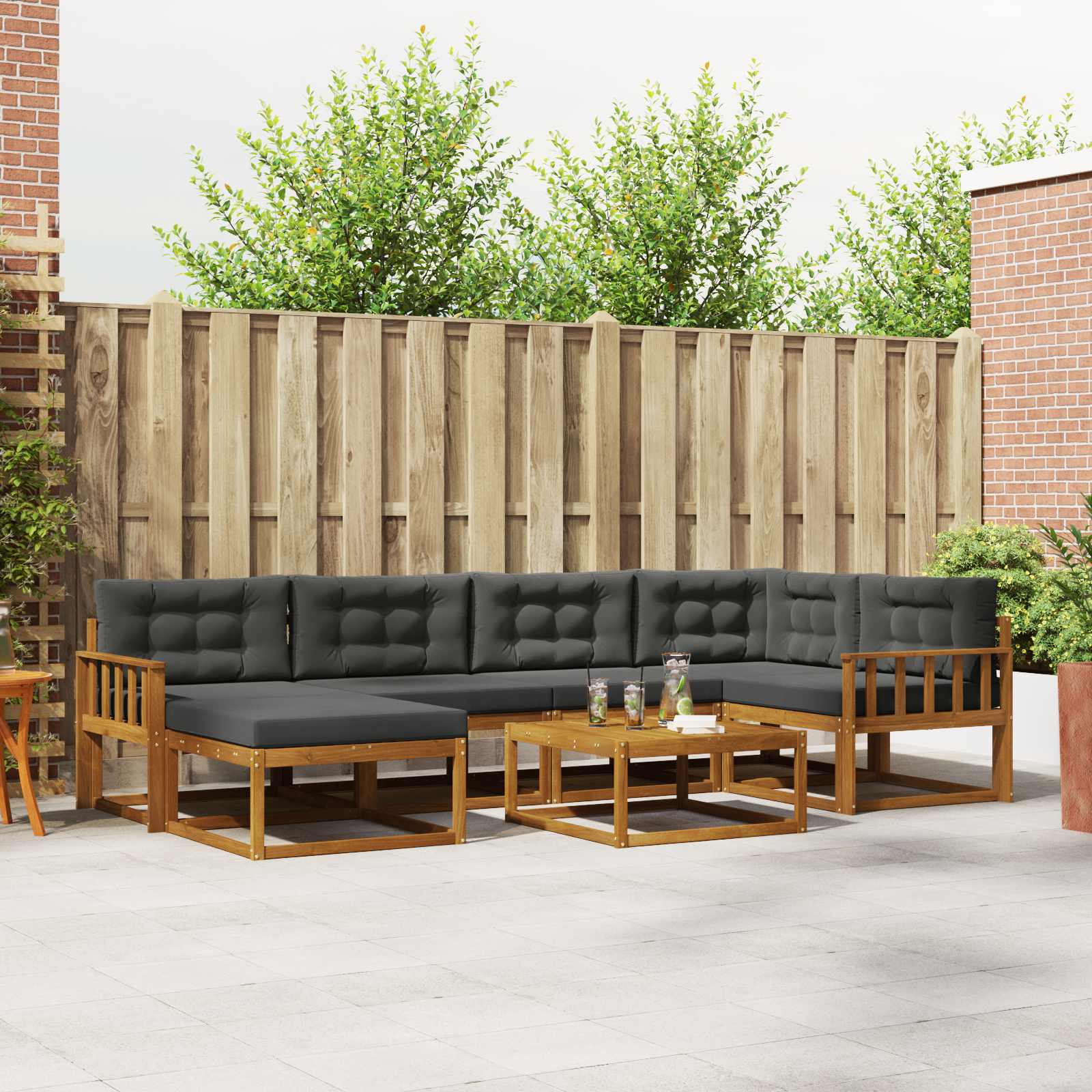 Set di divani da esterno con cuscino 7 pcs Naturale e Antracite | homemem39