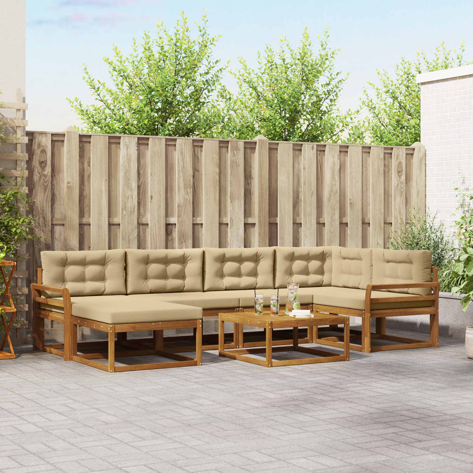 Set di divani da esterno con cuscino 7 pcs Naturale e Beige | homemem39