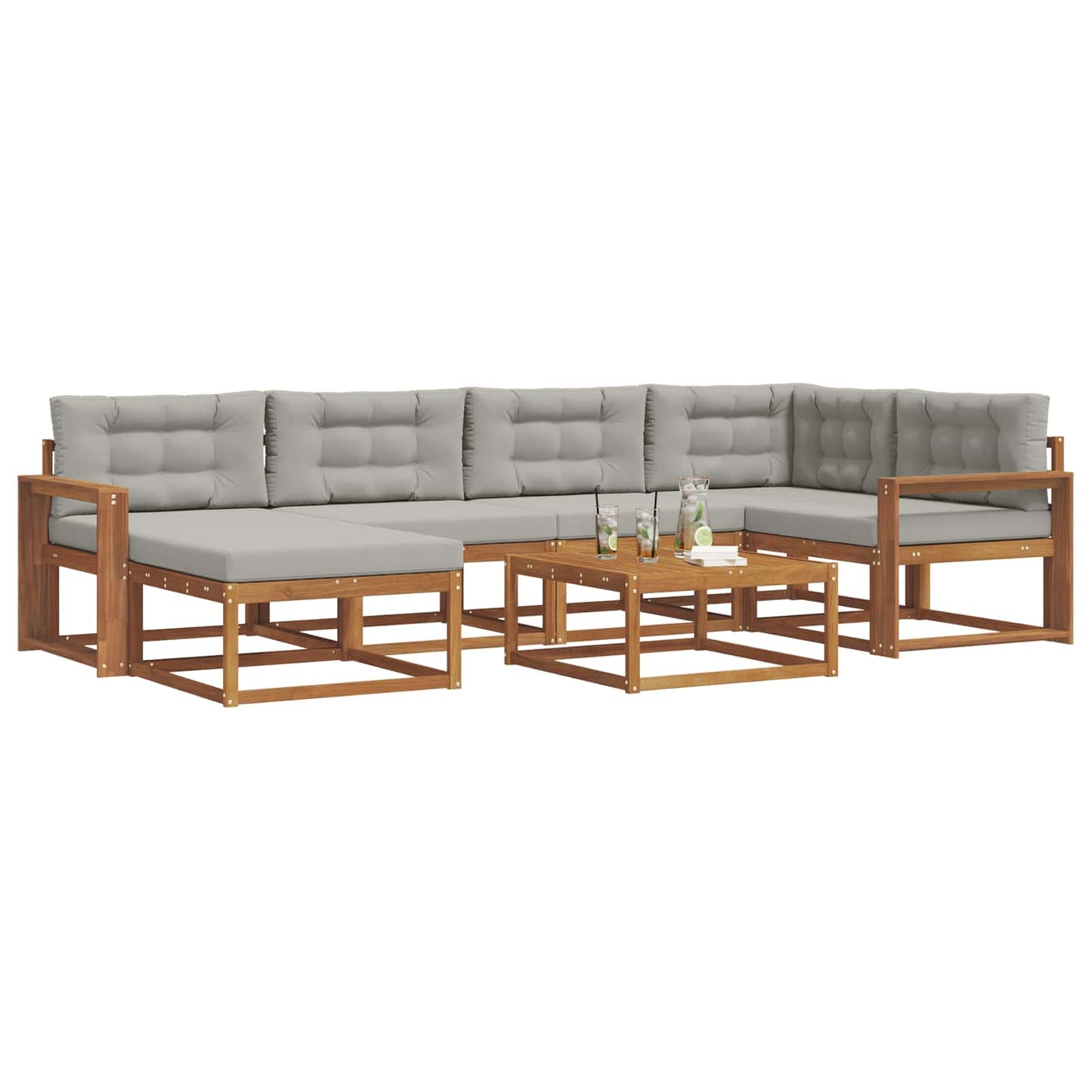 Set di divani da esterno 7 pcs Grigio Naturale e Chiaro