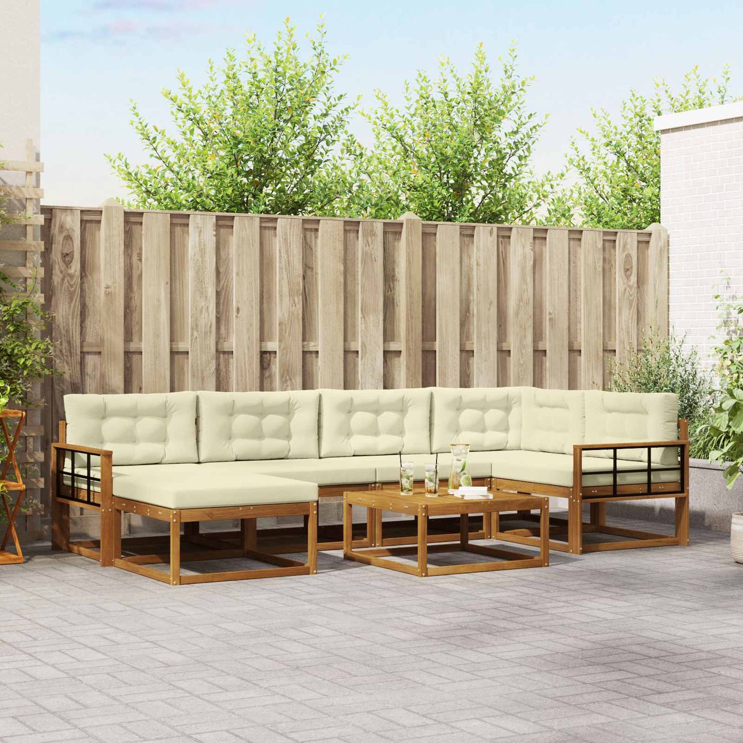 Set di divani da esterno con cuscino 7 pcs Naturale e Crema
