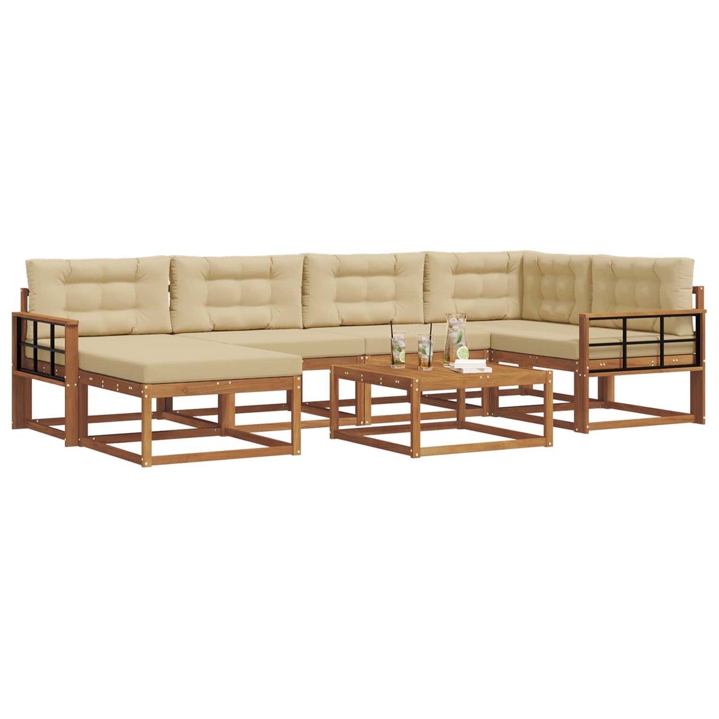 Set di divani da esterno con cuscino 7 pcs Naturale e Beige | homemem39
