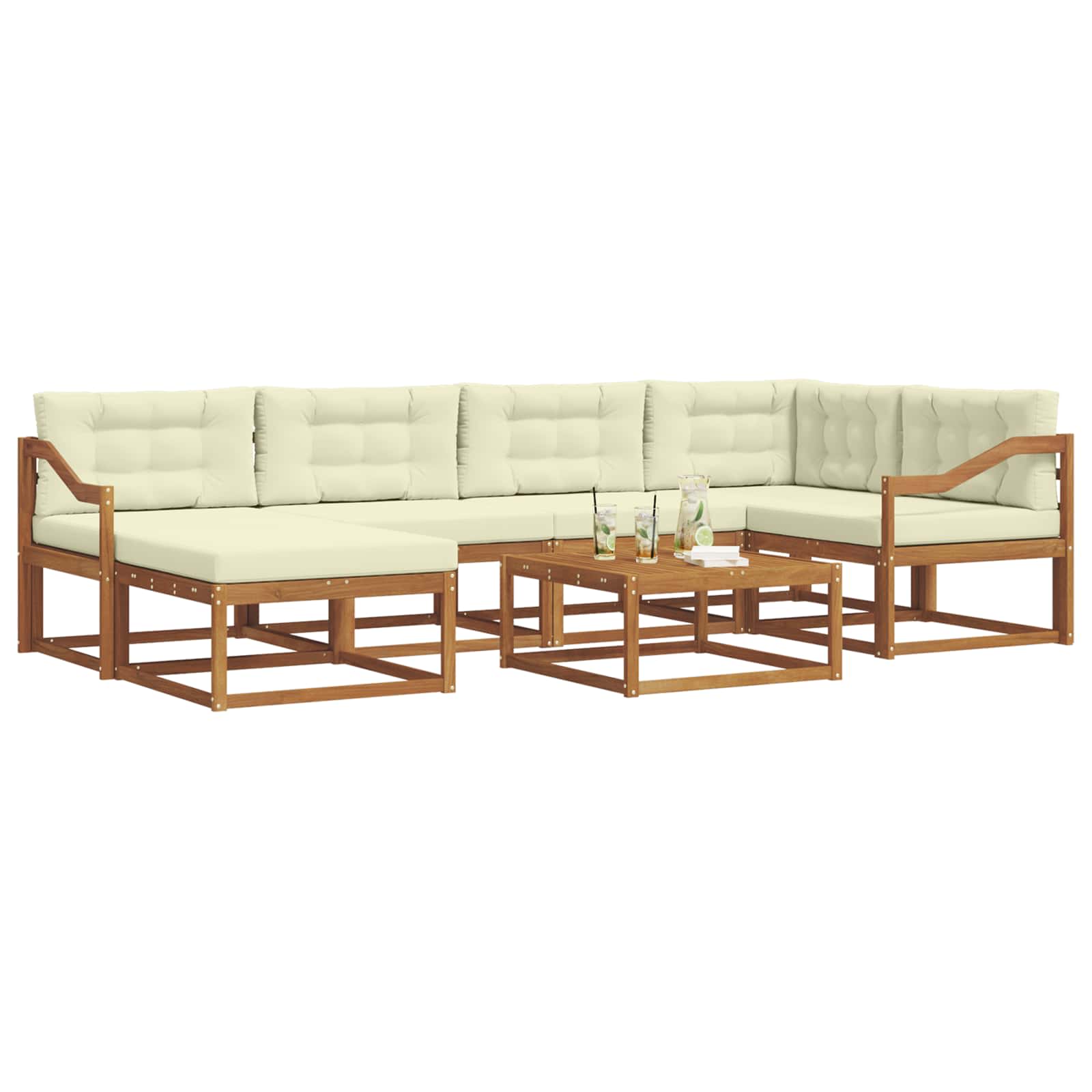 Set di divani da esterno con cuscino 7 pcs Naturale e Crema | homemem39