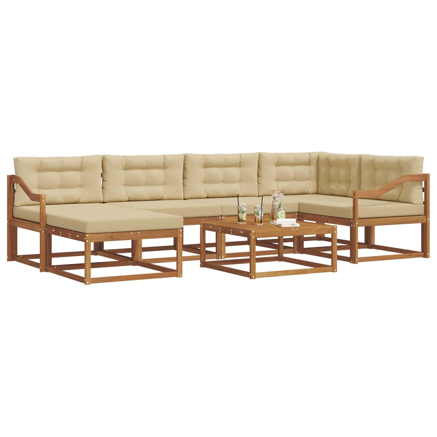 Set di divani da esterno con cuscino 7 pcs Naturale e Beige | homemem39