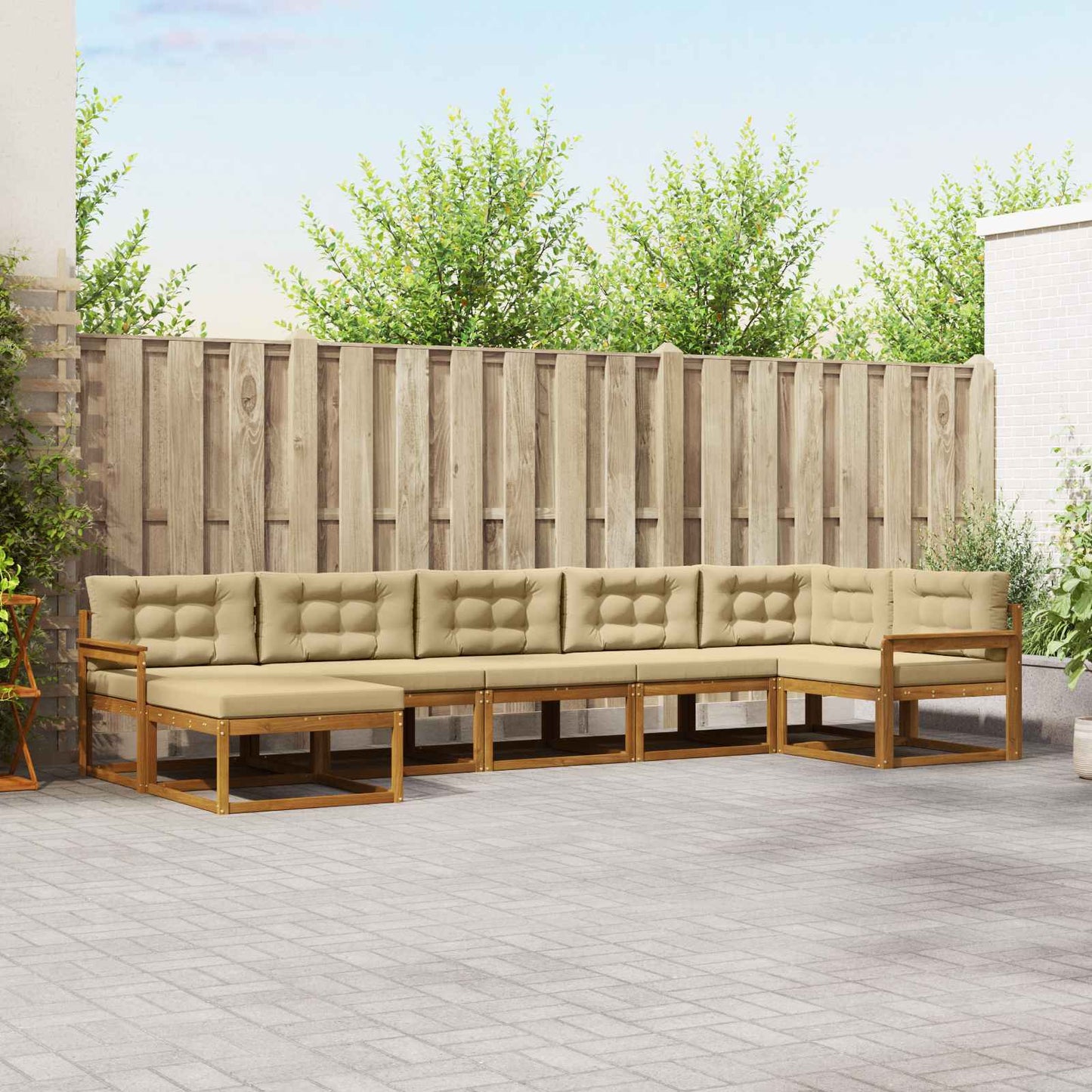 Set di divani da esterno con cuscino 7 pcs Naturale e Beige | homemem39
