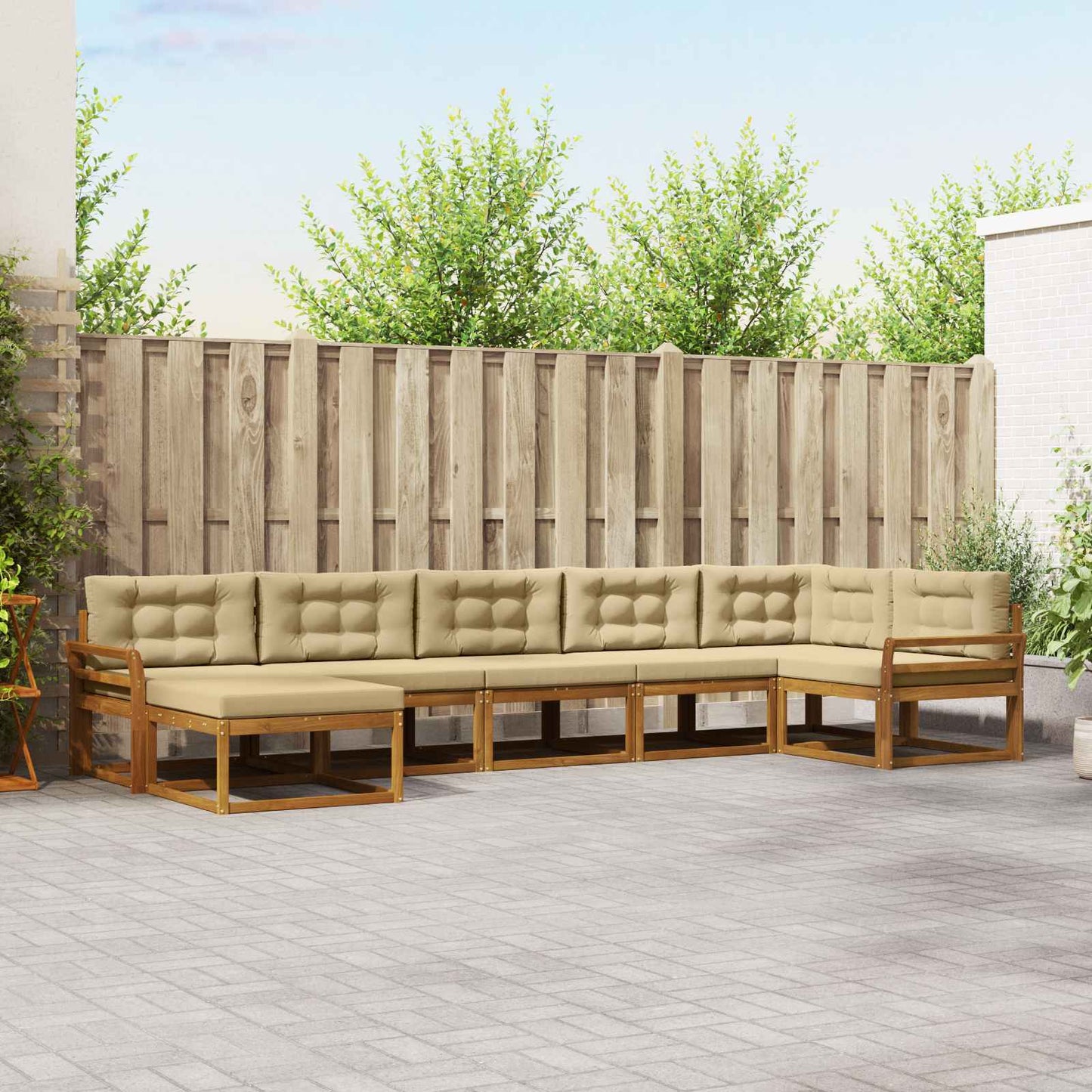 Set di divani da esterno con cuscino 7 pcs Naturale e Beige