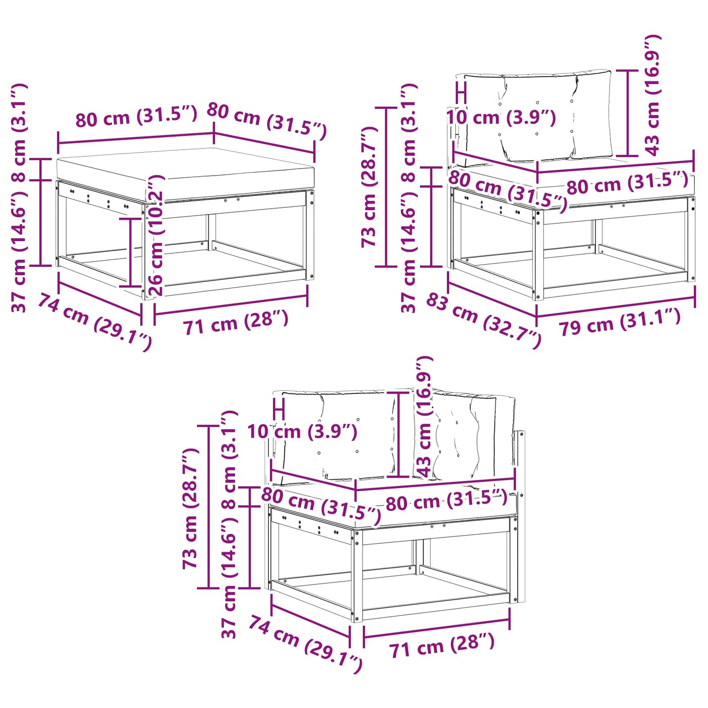 Set di divani da esterno con cuscino 7 pcs Naturale e Antracite