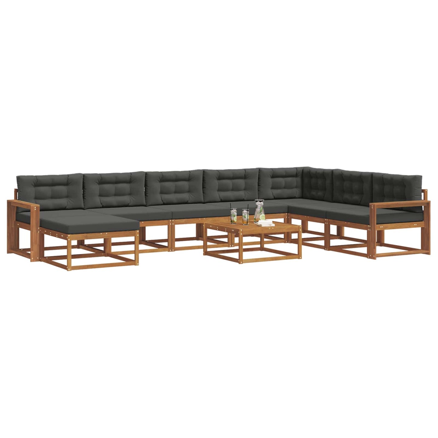 Set di divani da esterno con cuscino 9 pcs Naturale e Antracite | homemem39