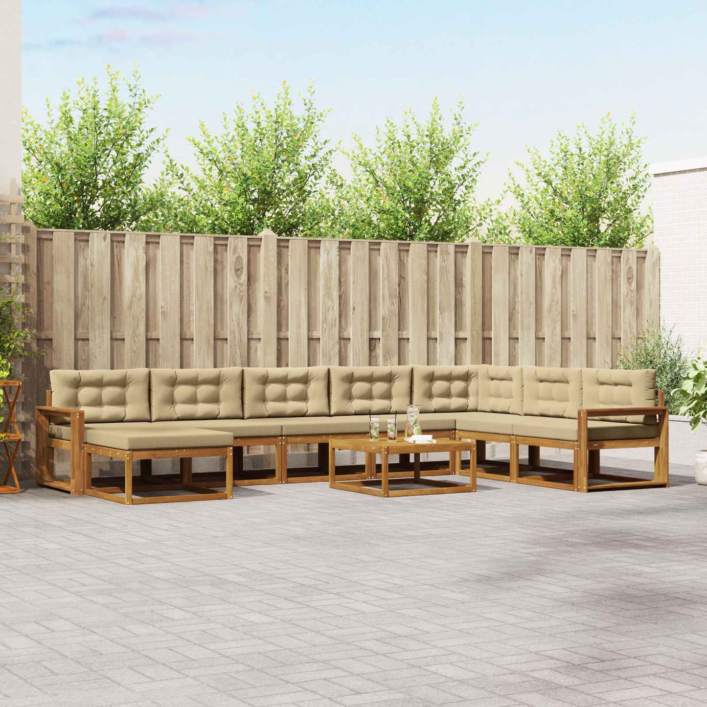 Set di divani da esterno con cuscino 9 pcs Naturale e Beige | homemem39