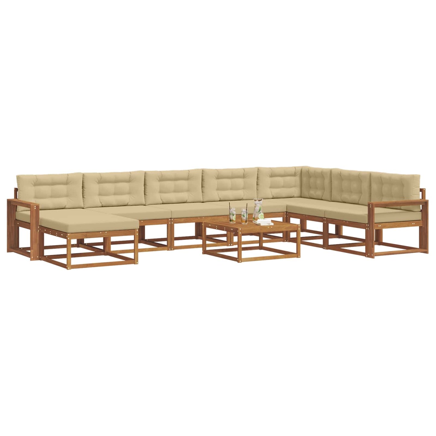Set di divani da esterno con cuscino 9 pcs Naturale e Beige | homemem39