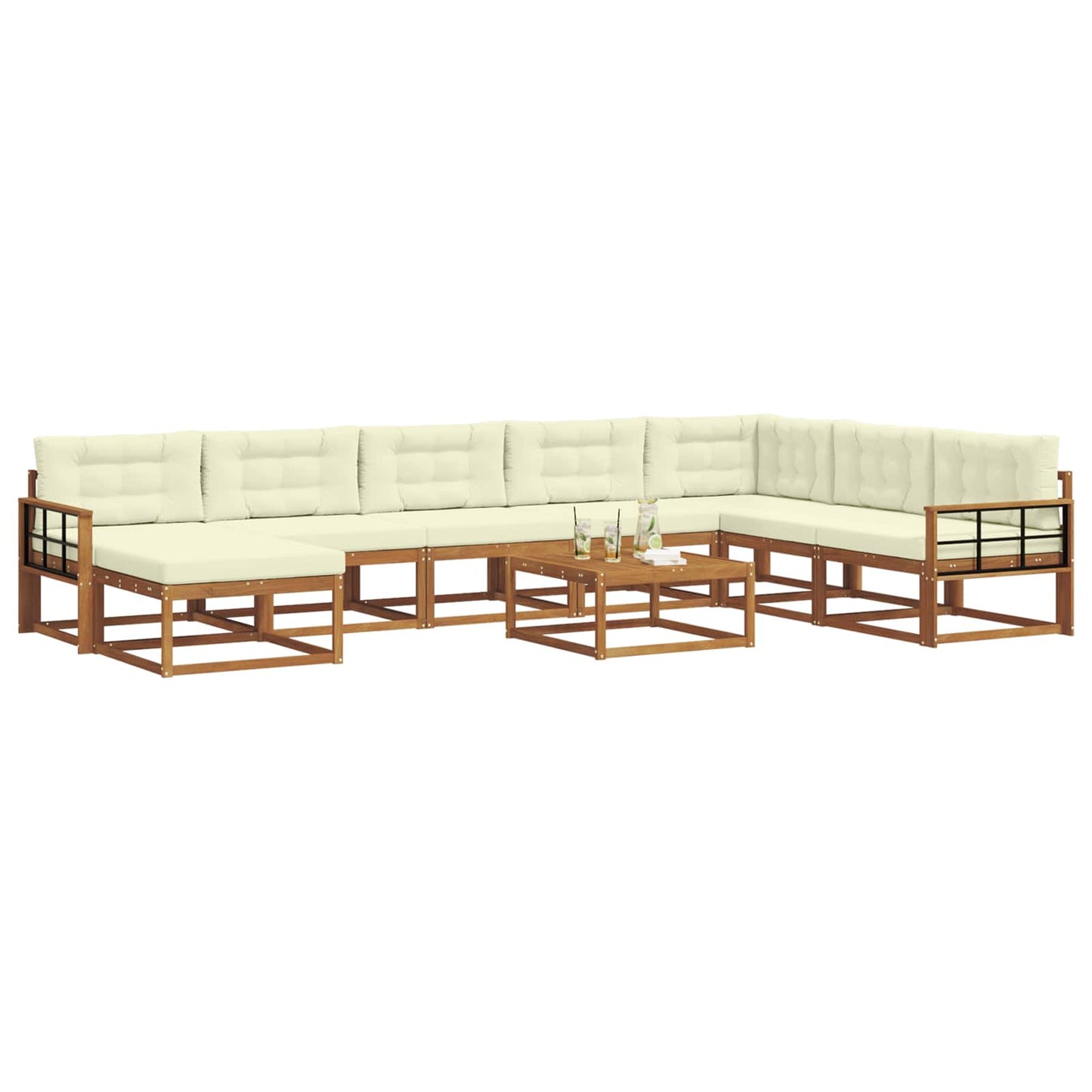 Set di divani da esterno con cuscino 9 pcs Naturale e Crema | homemem39