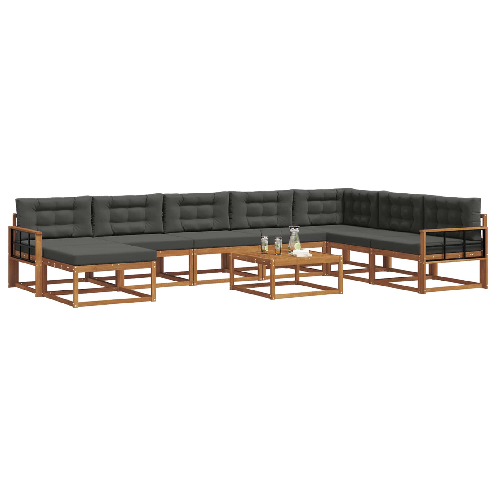 Set di divani da esterno con cuscino 9 pcs Naturale e Antracite | homemem39