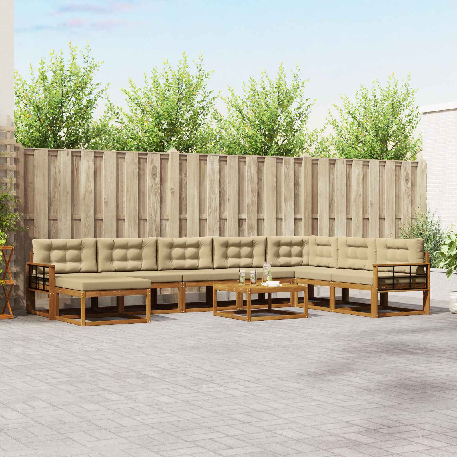 Set di divani da esterno con cuscino 9 pcs Naturale e Beige | homemem39