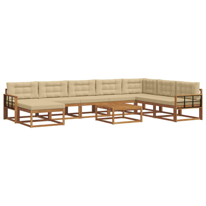 Set di divani da esterno con cuscino 9 pcs Naturale e Beige