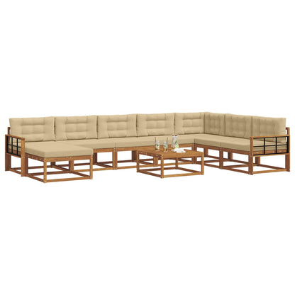 Set di divani da esterno con cuscino 9 pcs Naturale e Beige | homemem39