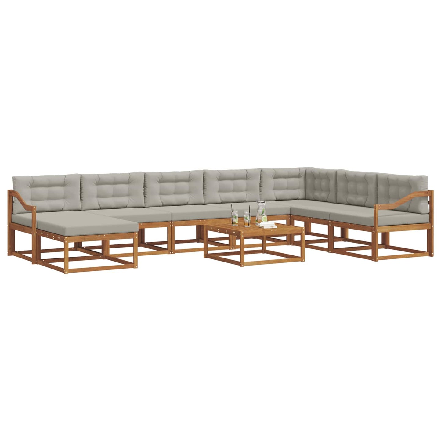 Set di divani da esterno 9 pcs Grigio Naturale e Chiaro