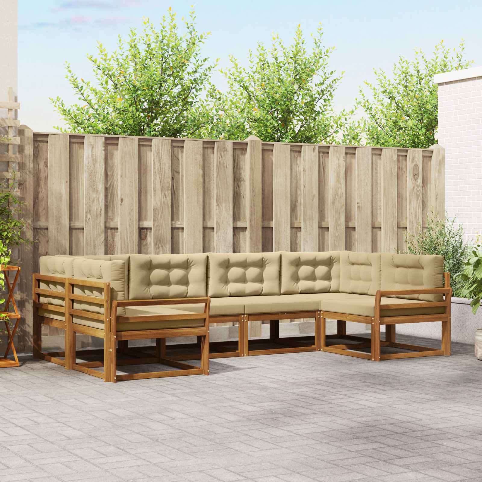 Set di divani da esterno con cuscino 6 pcs Naturale e Beige | homemem39