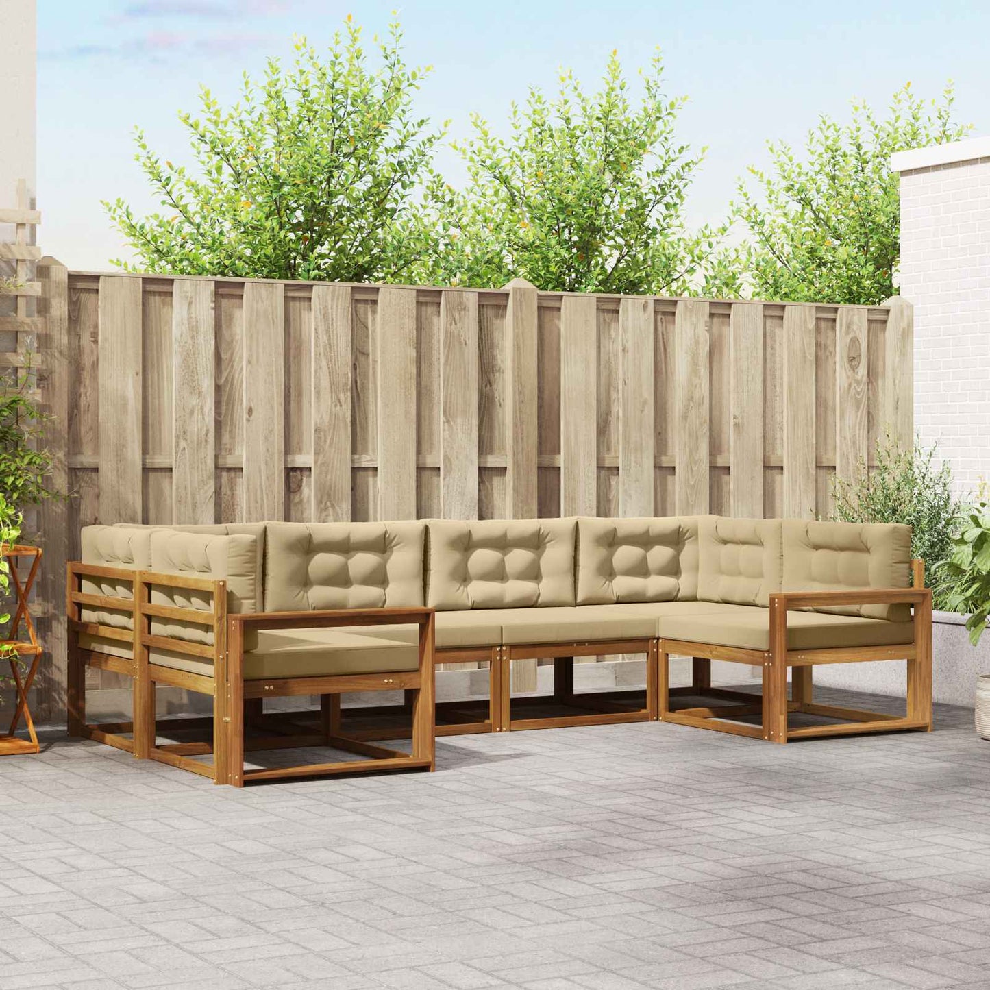 Set di divani da esterno con cuscino 6 pcs Naturale e Beige | homemem39