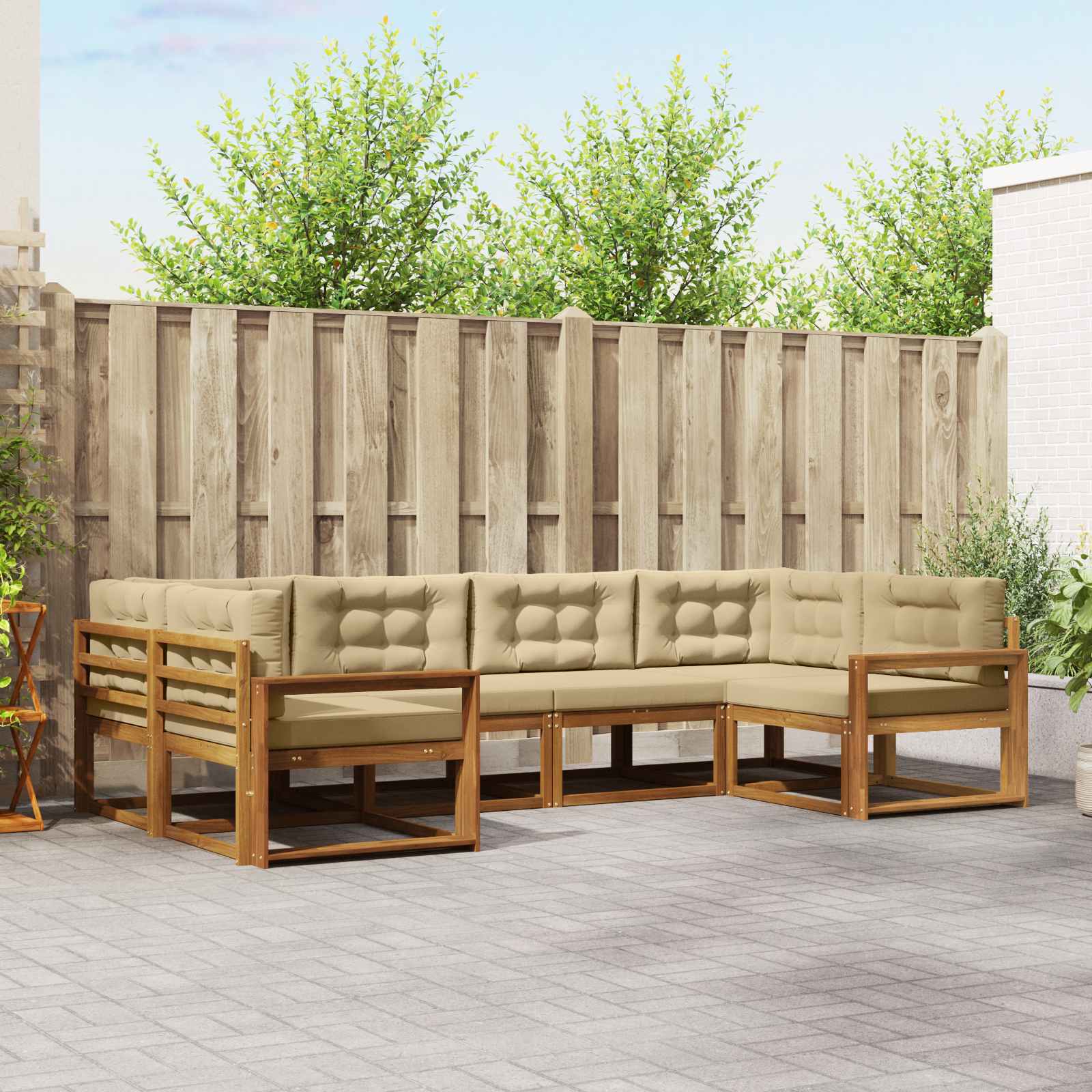 Set di divani da esterno con cuscino 6 pcs Naturale e Beige | homemem39