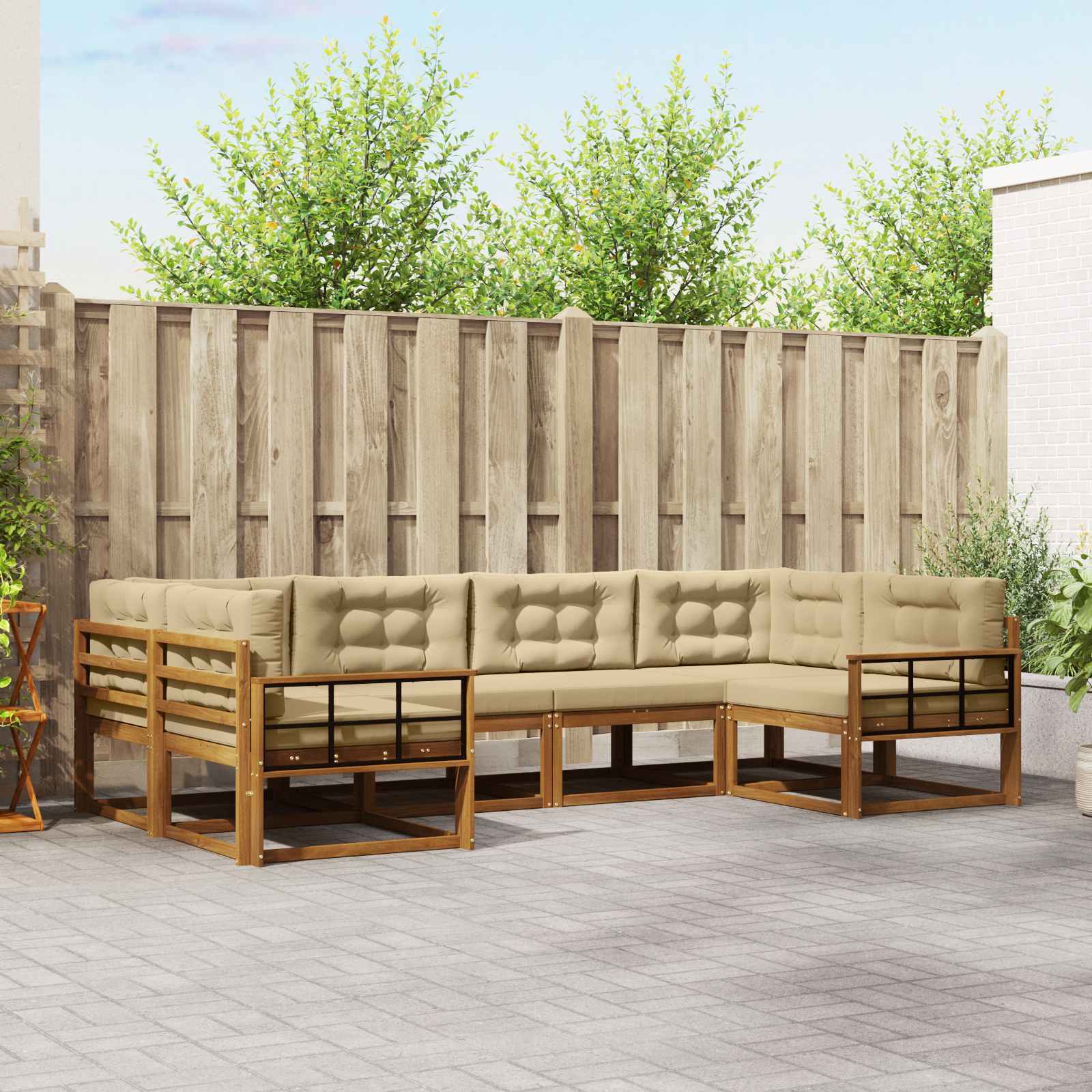 Set di divani da esterno con cuscino 6 pcs Naturale e Beige | homemem39