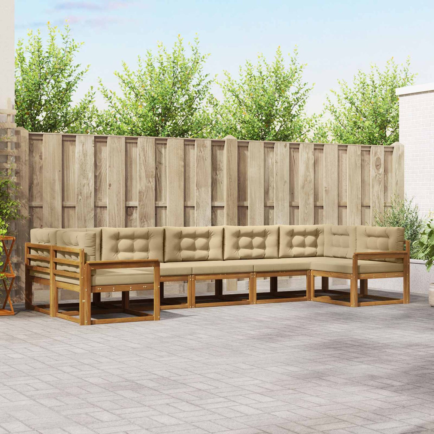 Set di divani da esterno con cuscino 7 pcs Naturale e Beige | homemem39