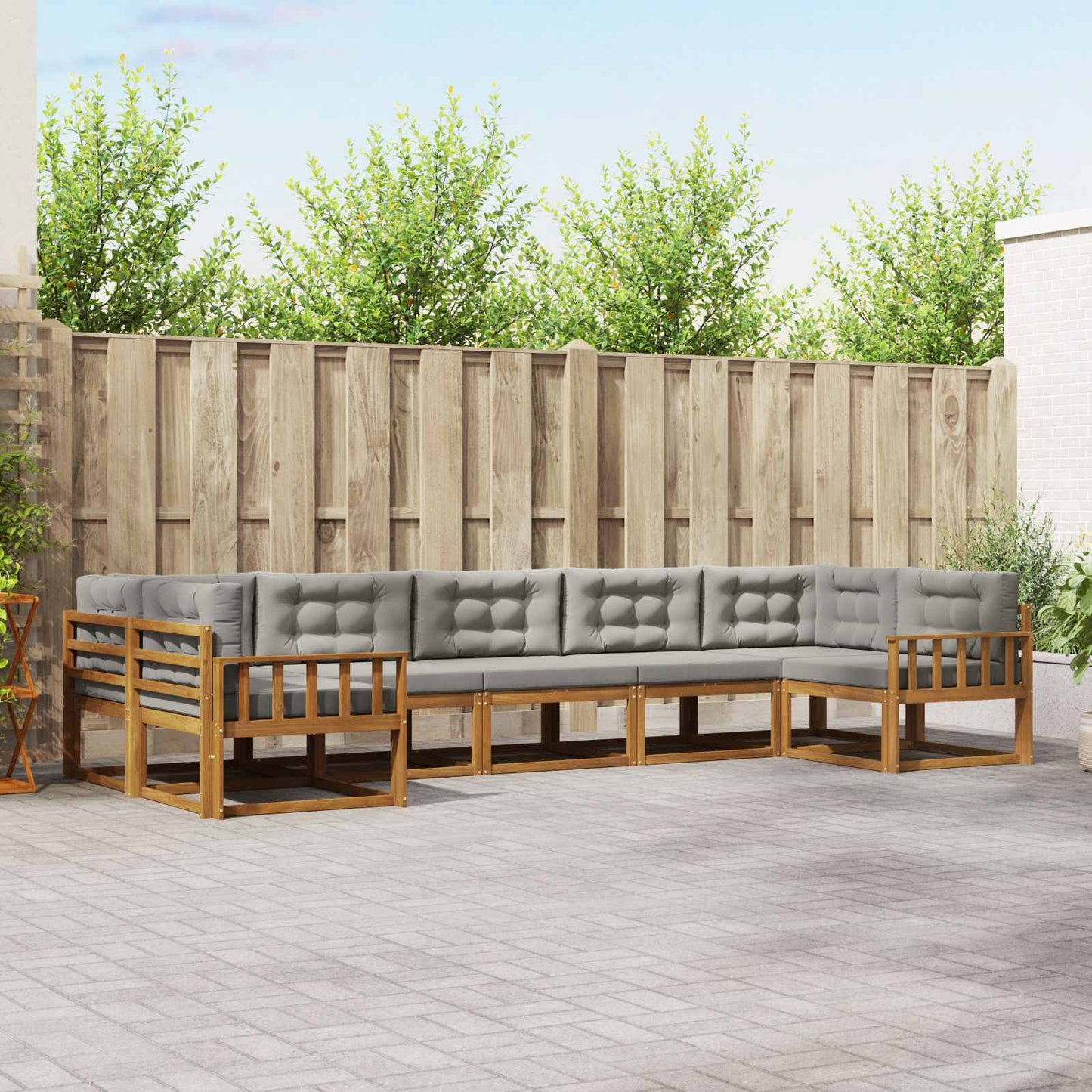 Set di divani da esterno 7 pcs Grigio Naturale e Chiaro