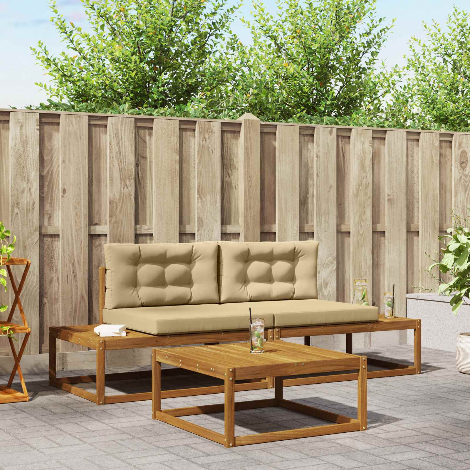 Set di divani da esterno con cuscino Naturale e Beige | homemem39