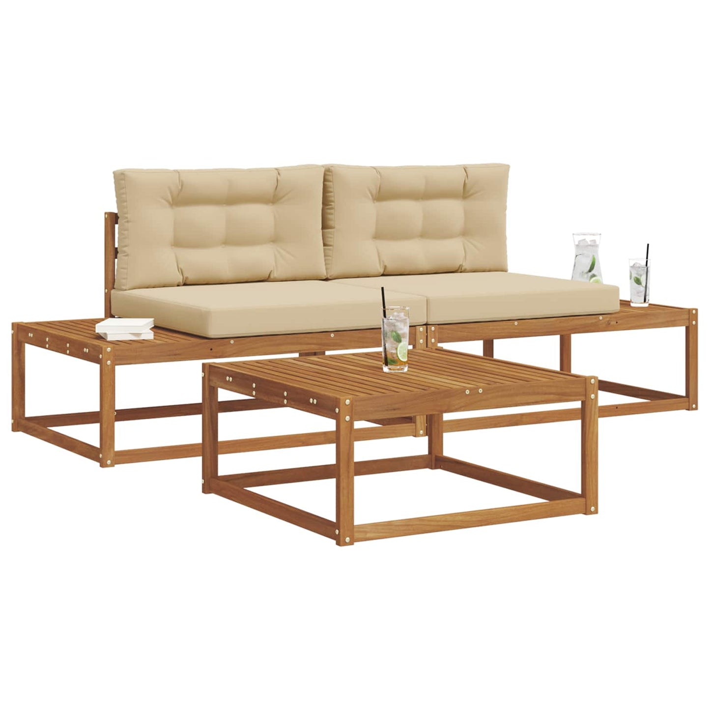 Set di divani da esterno con cuscino Naturale e Beige | homemem39