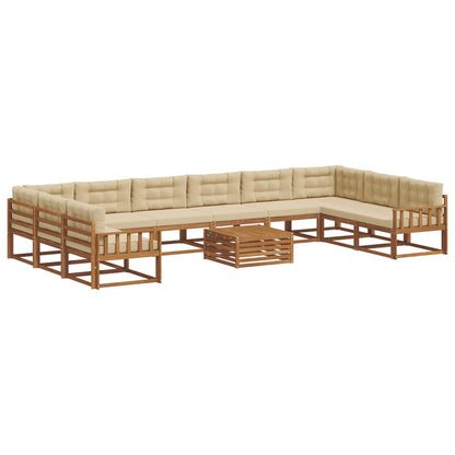 Set di divani da esterno con cuscino 11 pcs Naturale e Beige | homemem39