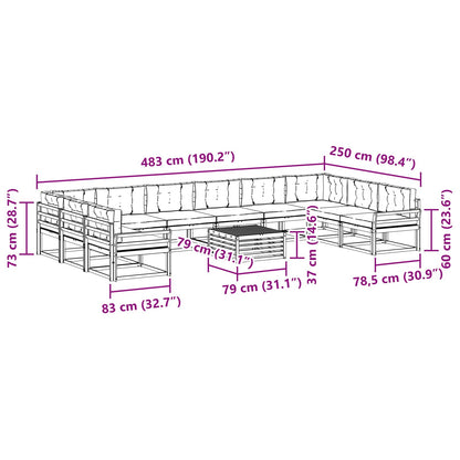 Set di divani da esterno 11 pcs Grigio Naturale e Chiaro