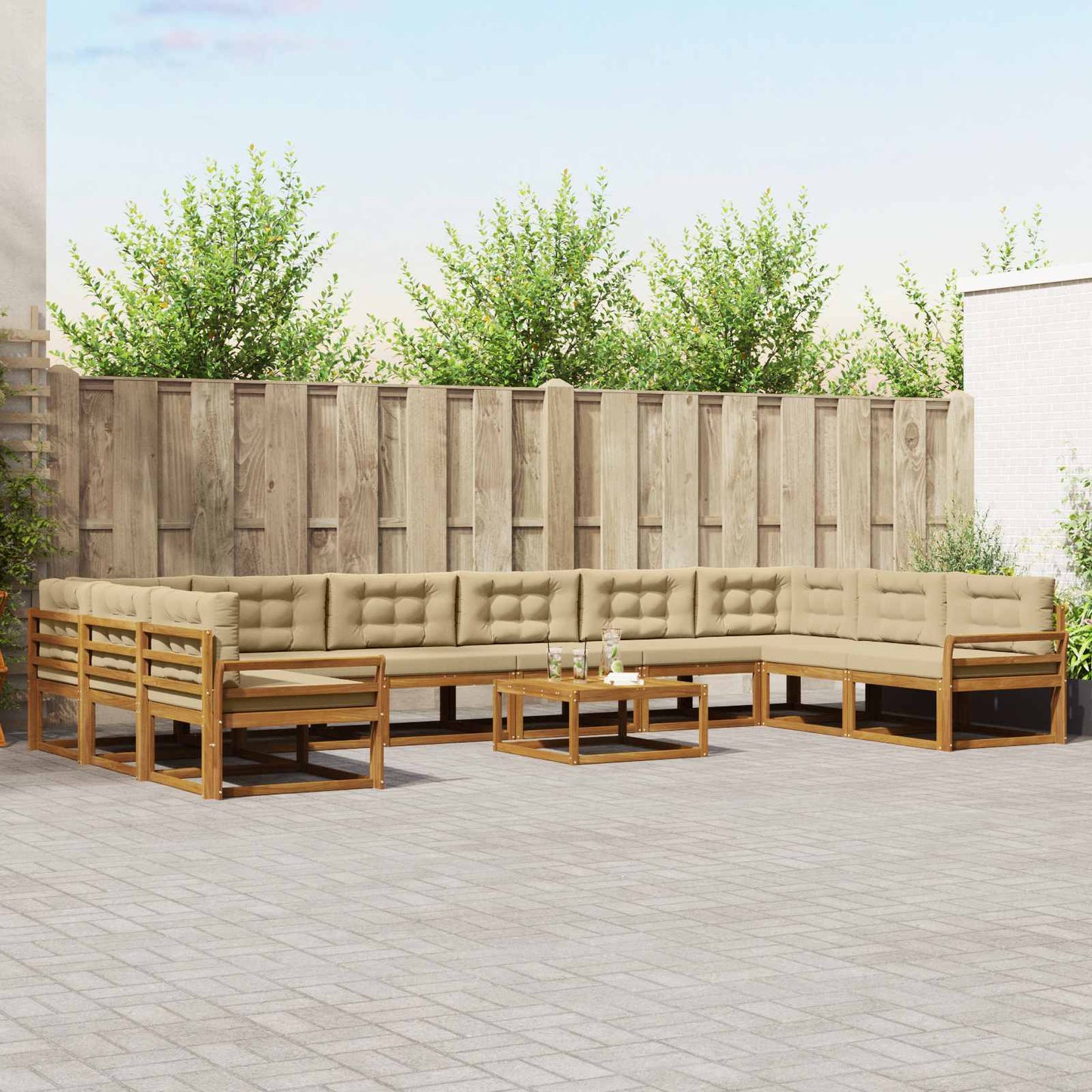 Set di divani da esterno con cuscino 11 pcs Naturale e Beige | homemem39