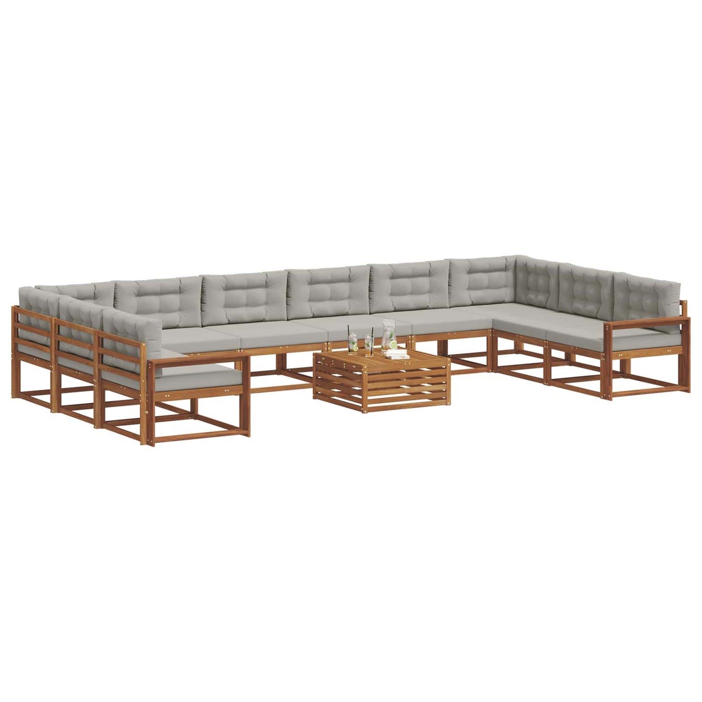 Set di divani da esterno 11 pcs Grigio Naturale e Chiaro | homemem39