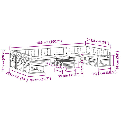 Set di divani da esterno 11 pcs Grigio Naturale e Chiaro