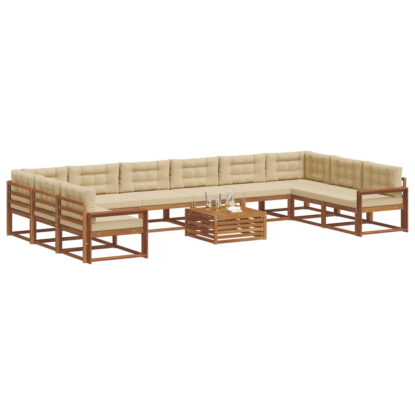 Set di divani da esterno con cuscino 11 pcs Naturale e Beige | homemem39