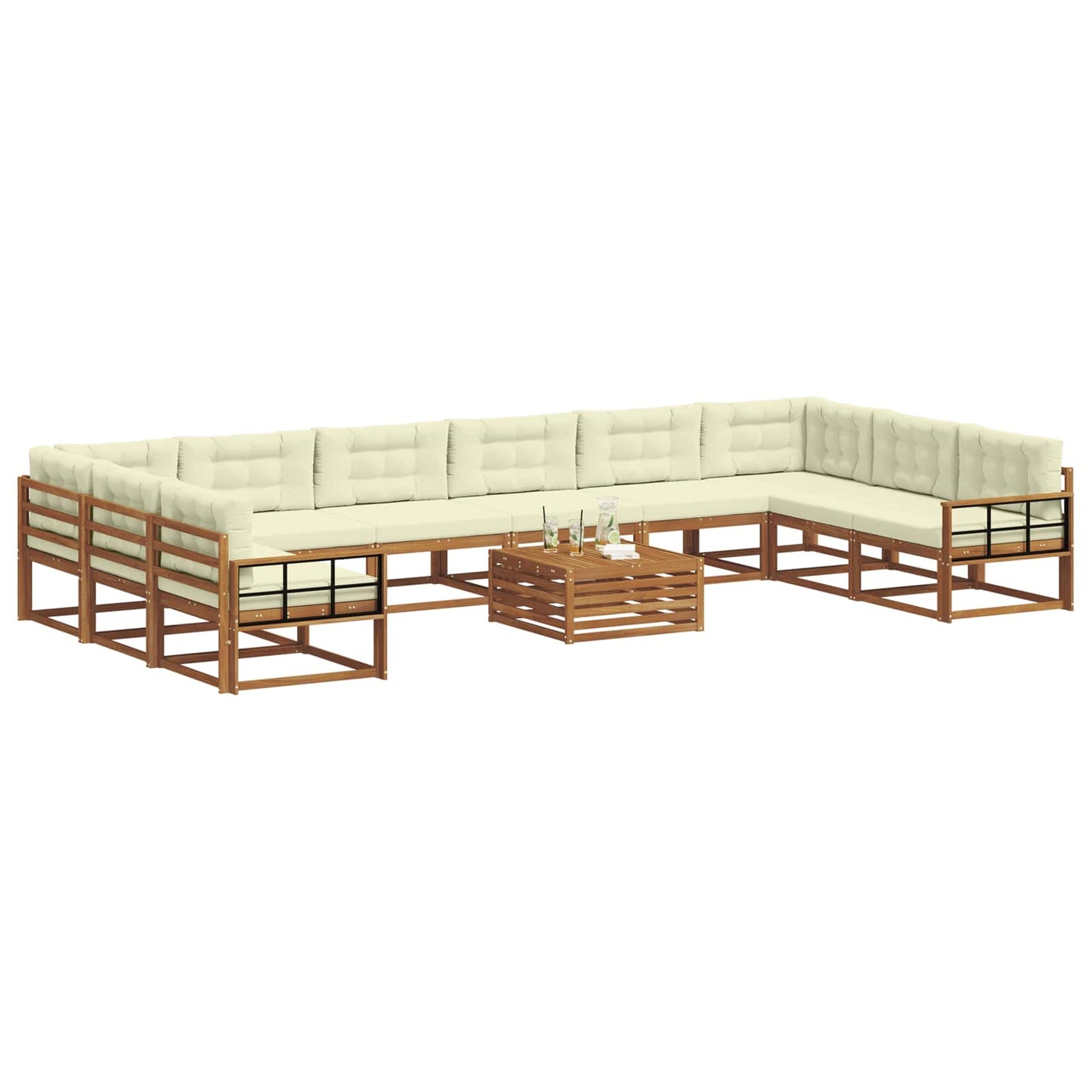 Set di divani da esterno con cuscino 11 pcs Naturale e Crema