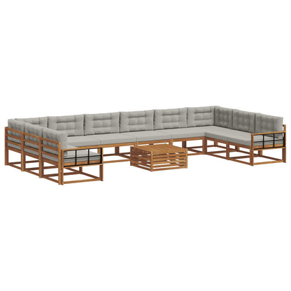 Set di divani da esterno 11 pcs Grigio Naturale e Chiaro