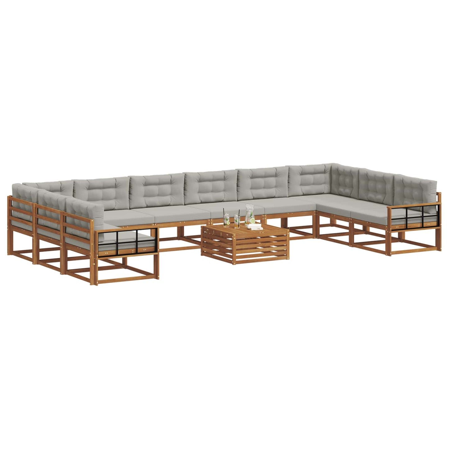 Set di divani da esterno 11 pcs Grigio Naturale e Chiaro | homemem39