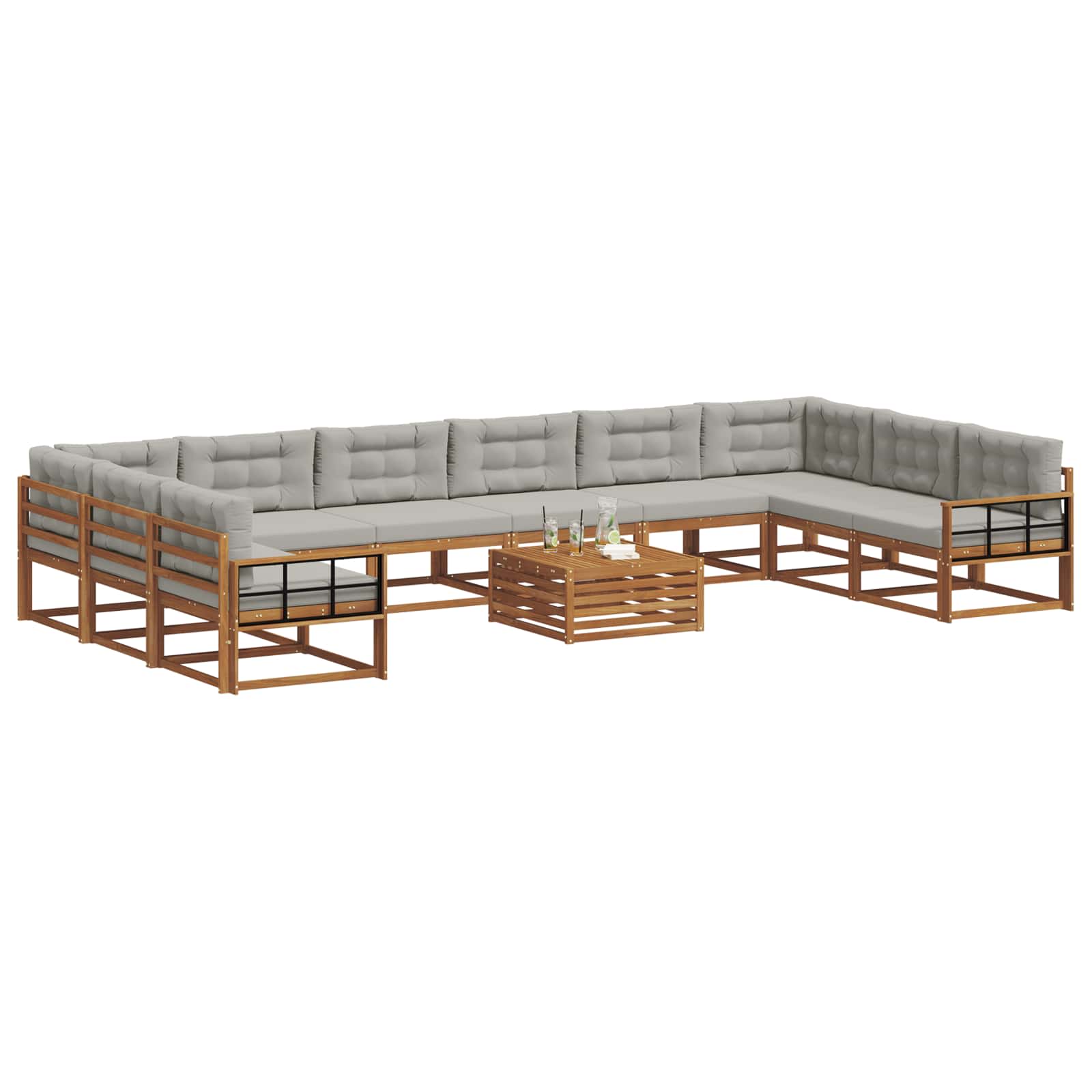 Set di divani da esterno 11 pcs Grigio Naturale e Chiaro | homemem39