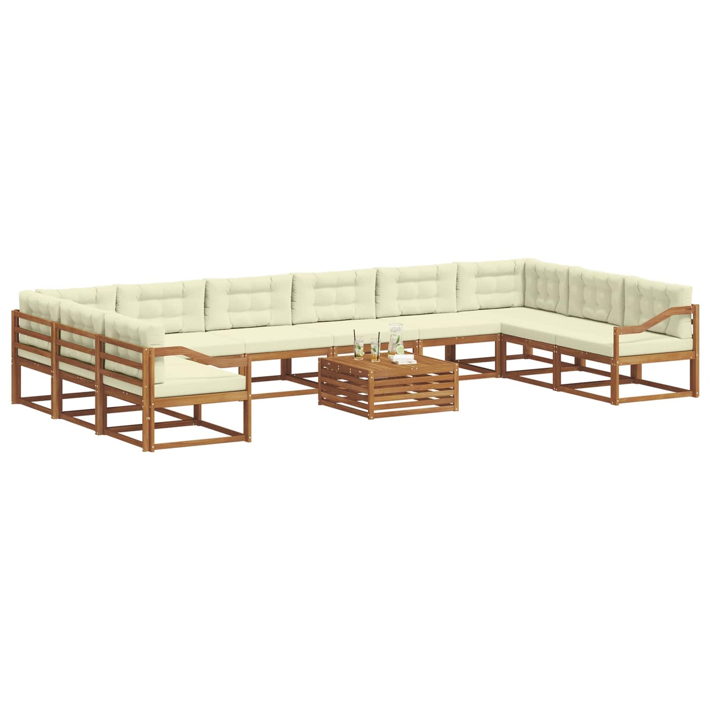 Set di divani da esterno con cuscino 11 pcs Naturale e Crema | homemem39