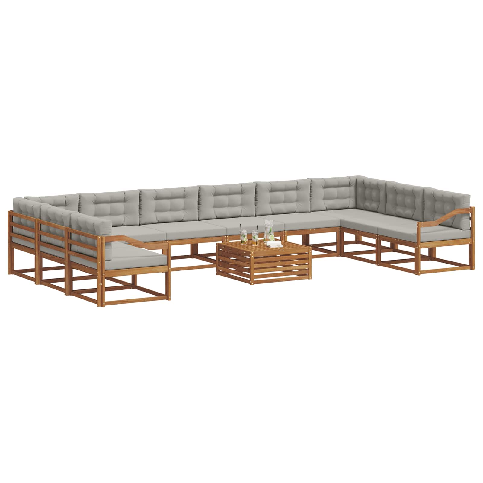Set di divani da esterno 11 pcs Grigio Naturale e Chiaro | homemem39