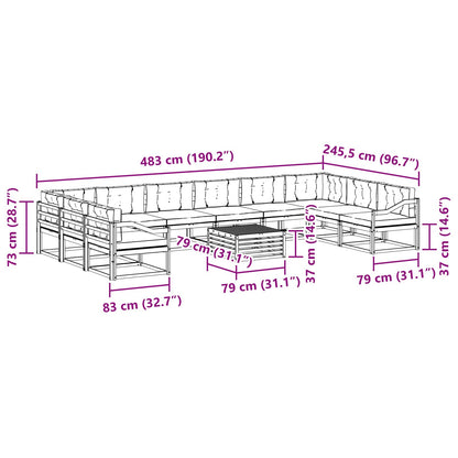 Set di divani da esterno 11 pcs Grigio Naturale e Chiaro