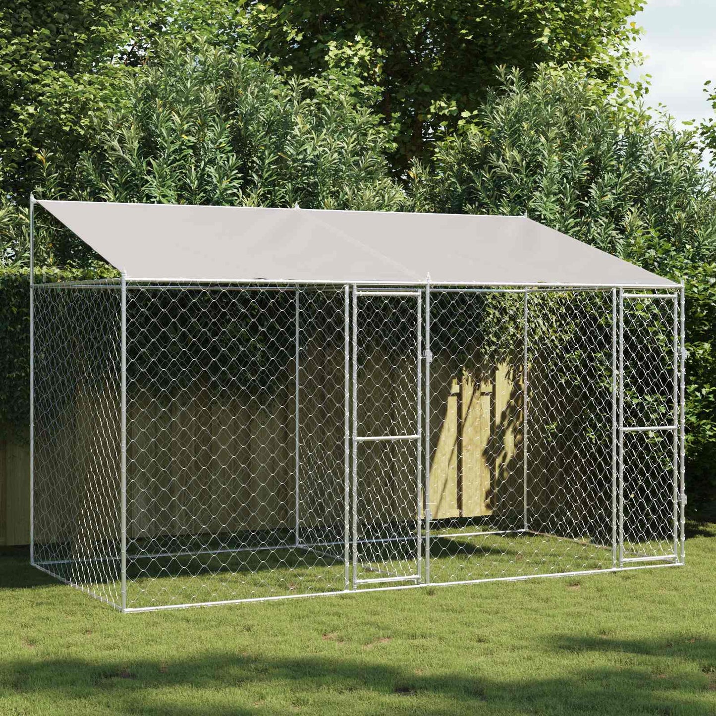 Gabbia per Cani con Tetto Argento 400 x 200 x 256 cm | homemem39