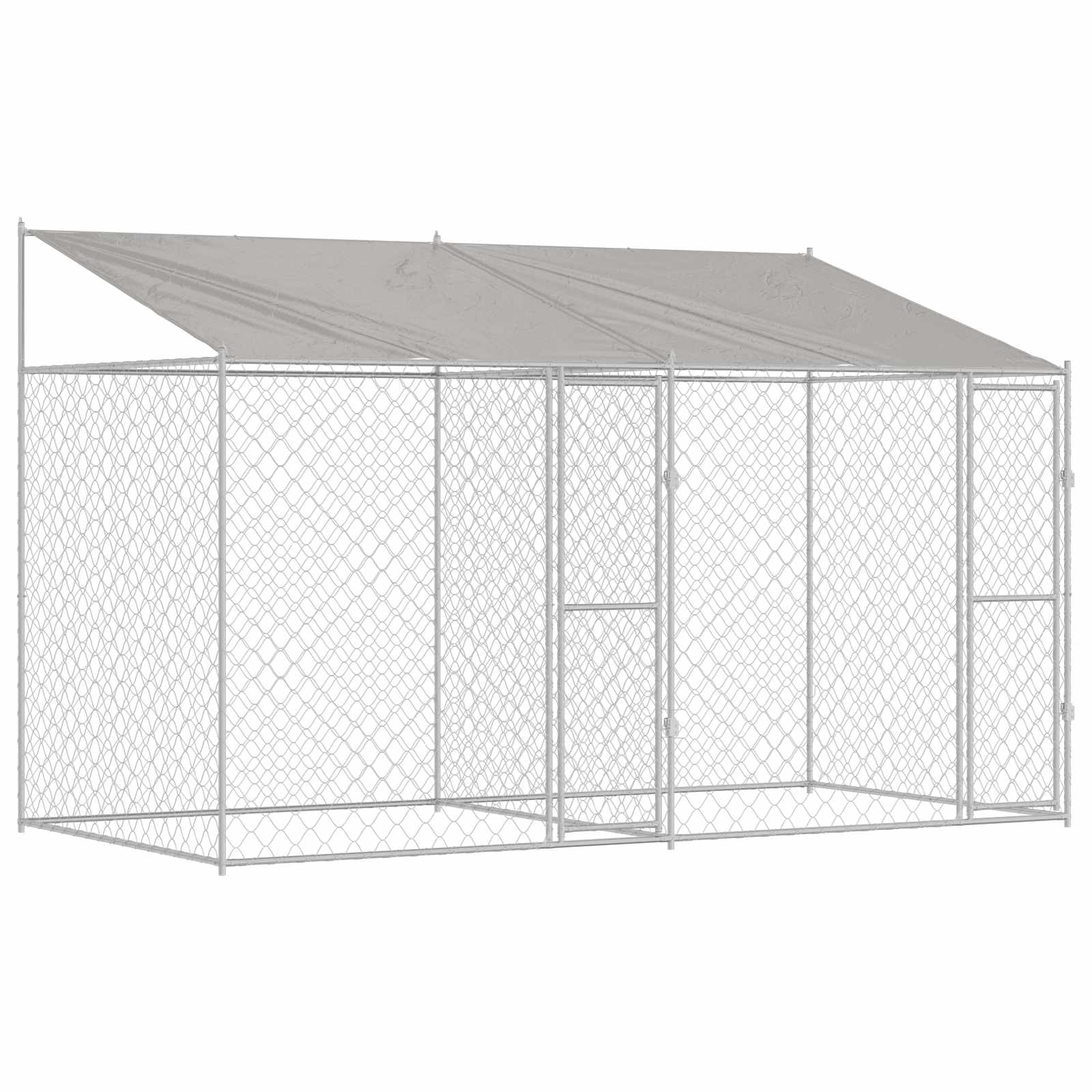 Gabbia per Cani con Tetto Argento 400 x 200 x 256 cm | homemem39