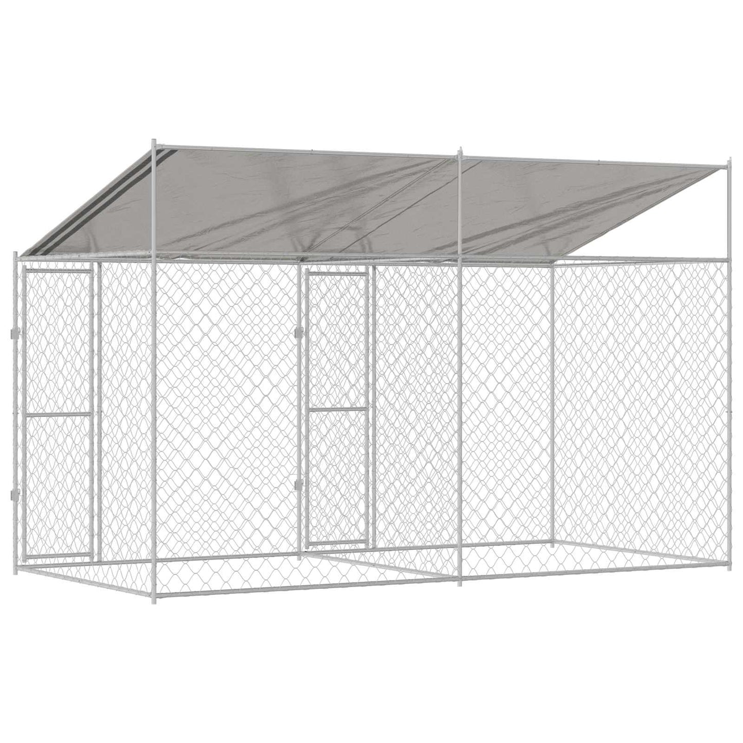 Gabbia per Cani con Tetto Argento 400 x 200 x 256 cm | homemem39