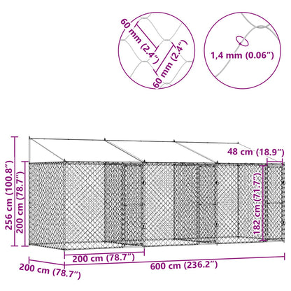 Gabbia per Cani con Tetto Argento 600 x 200 x 256 cm | homemem39