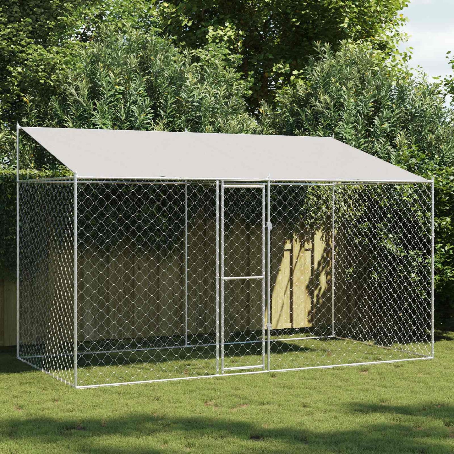 Gabbia per Cani con Tetto Argento 400 x 200 x 256 cm | homemem39