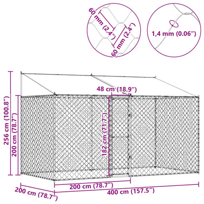Gabbia per Cani con Tetto Argento 400 x 200 x 256 cm | homemem39