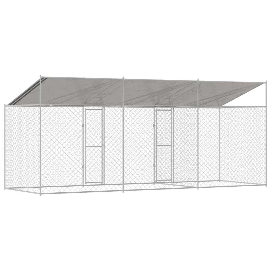 Gabbia per Cani con Tetto Argento 600 x 200 x 256 cm | homemem39