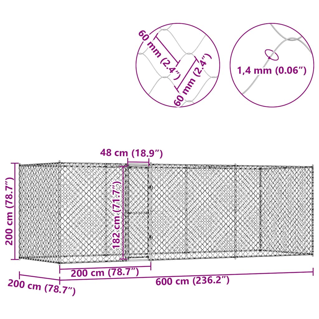 Gabbia per cani Argento 600 x 200 x 200 cm Acciaio zincato