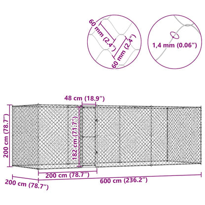 Gabbia per cani Argento 600 x 200 x 200 cm Acciaio zincato